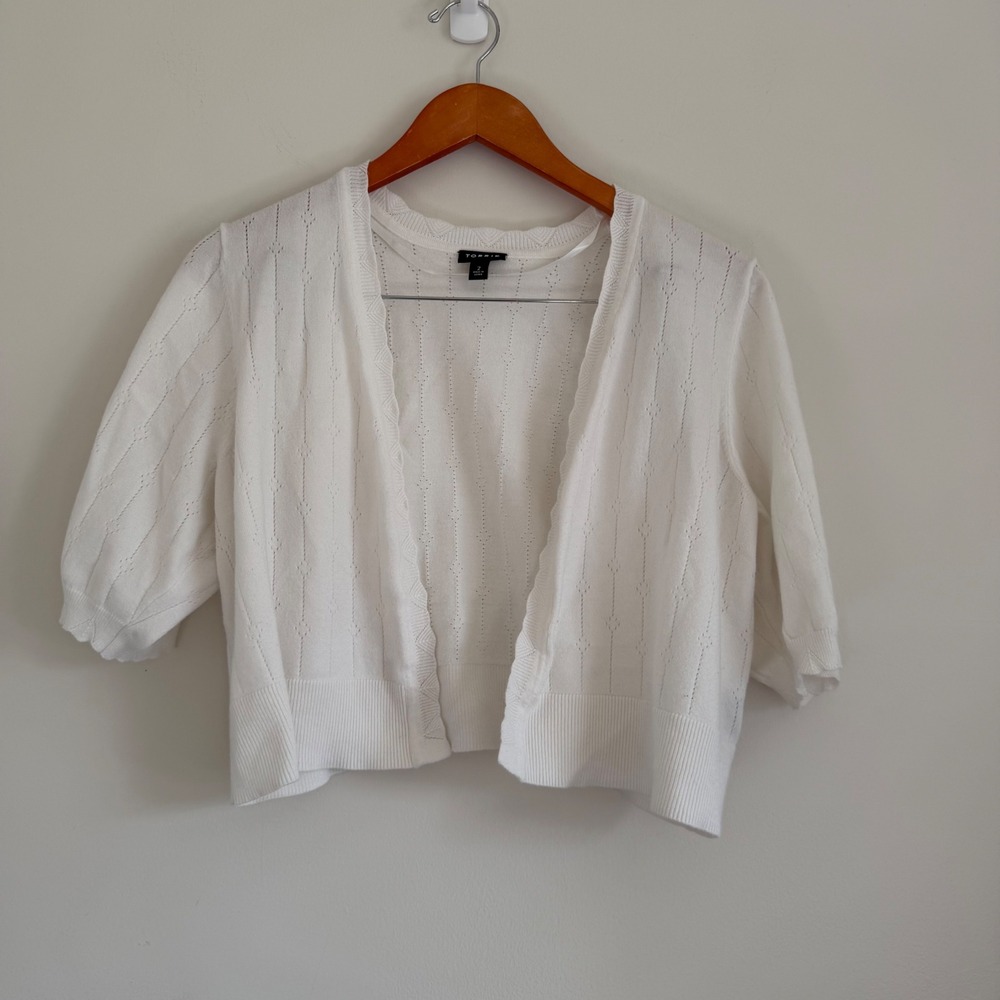 Torrid White Pointelle Knit Short Sleeve Shrug‎ Cardigan Casual Layering Size 2